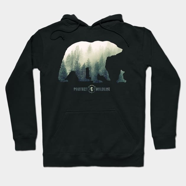 Protect Wildlife - Nature - Bear with Cub Silhouette Hoodie by JTYDesigns